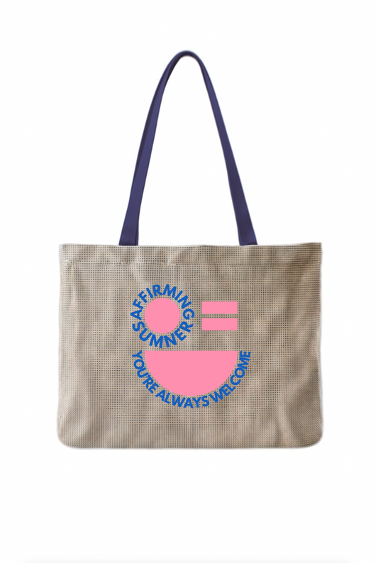 Affirming Sumner 2026 tote bag, white with neon blue handles